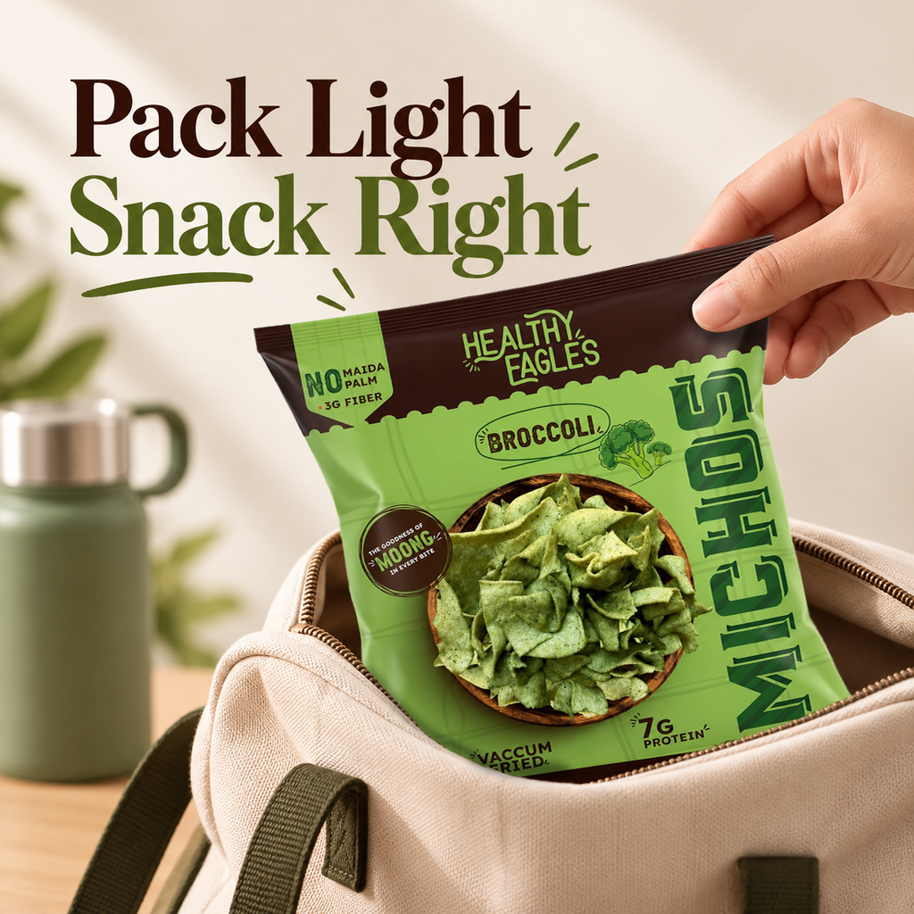 Healthy Eagles Broccoli Michos | 7g Protein | 3g Fiber | No Maida | No Palm Oil | Vacuum Fried | 35g