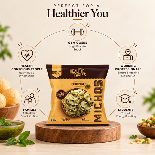 Healthy Eagles Pani Puri Michos | 7g Protein | 3g Fiber | No Maida | No Palm Oil | Vacuum Fried | 35g