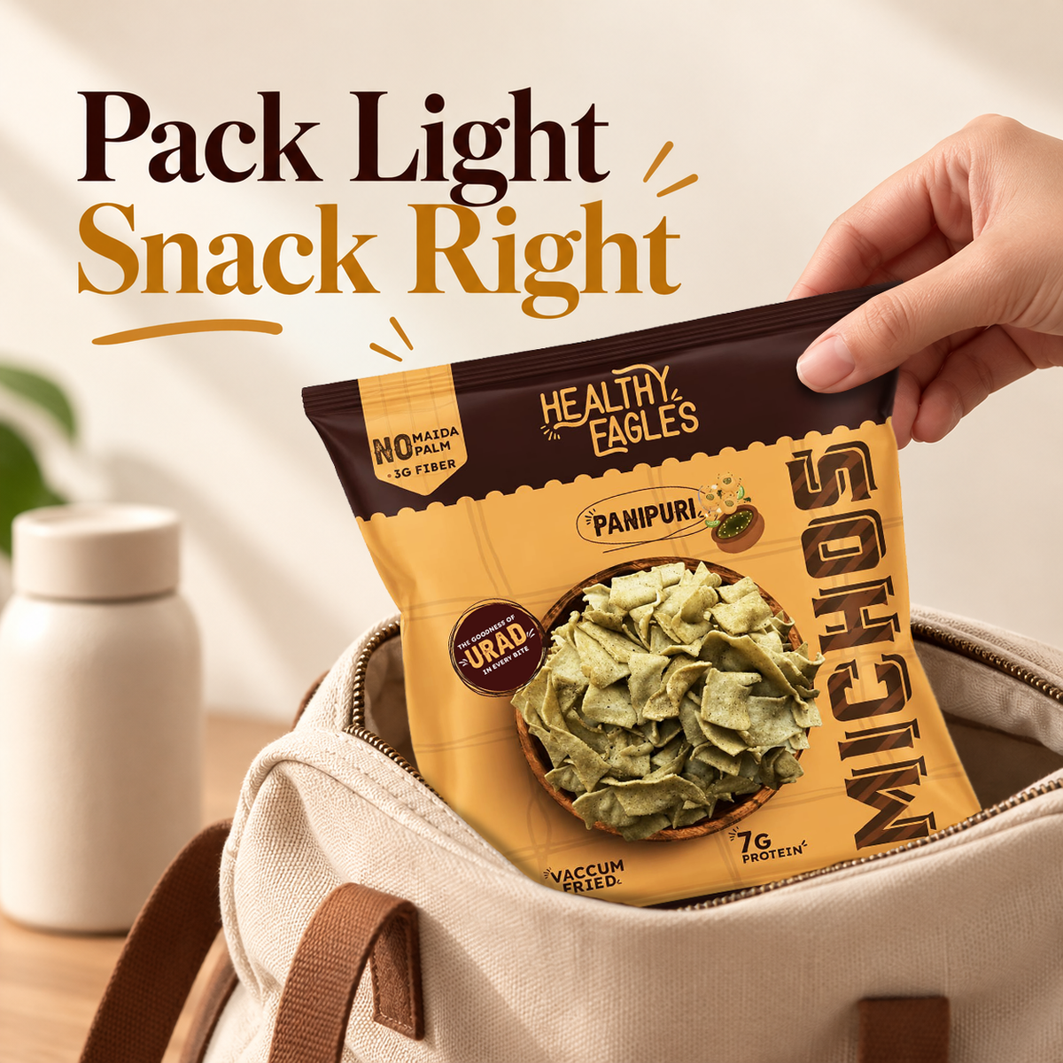 Healthy Eagles Pani Puri Michos | 7g Protein | 3g Fiber | No Maida | No Palm Oil | Vacuum Fried | 35g