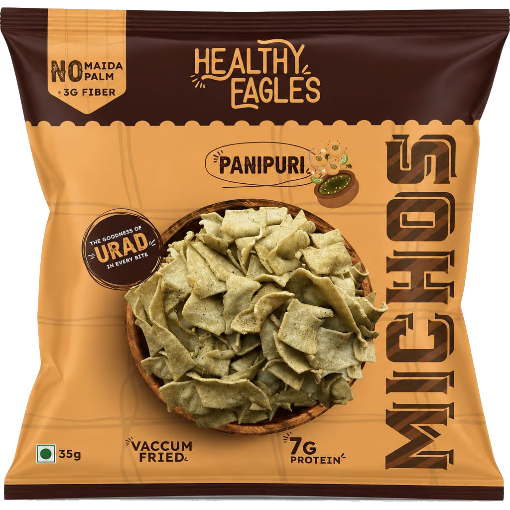 Healthy Eagles Pani Puri Michos | 7g Protein | 3g Fiber | No Maida | No Palm Oil | Vacuum Fried | 35g